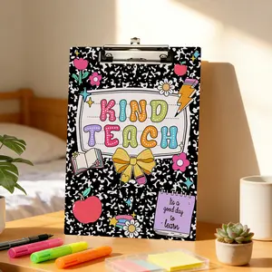 Teacher Theme Cartoon Print Office Board, Fun Educational Design, Metal Clip, Ideal for Teacher Office, Classroom Use, File Storage, Note Taking
