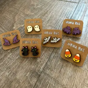 Kawaii Halloween Earrings - Laser Cut Hand Painted Wooden Earrings