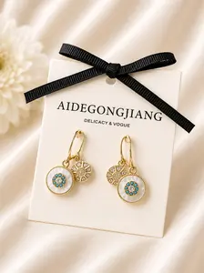 S925 Sterling Silver Gold-Plated Mother of Pearl Earrings | Vintage Coin Charm Drop Earrings