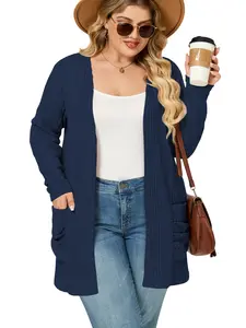 ROSRISS Plus Size Cardigans for Women Trendy Casual Lightweight Open Front Cardigan Sweaters Outerwear with Pockets DPS1158 Long Sleeve Knitwear