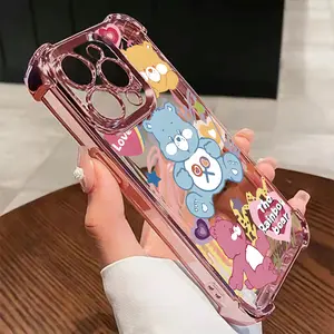 Cute Rainbow Bear Phone Case Suitable for iPhone 17 16e 16 15 14 13 12 11 Mini Pro Max Air X XR XSMAX 8 7 Plus Anti Fall Transparent Soft Back Cover