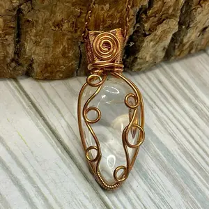 Clear Quartz classic wire wrap genuine copper necklace for Clarity, Cleanse, & Amplification