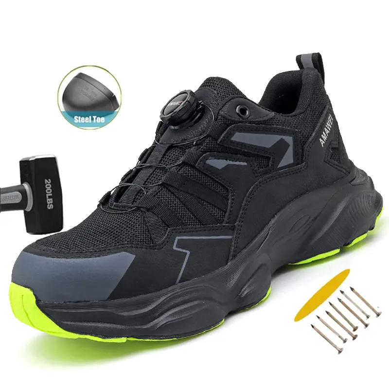 New Lightweight and Breathable Work boots for Men Anti Smashing and Anti Piercing Steel Toe Safety Shoes Indestructible Rotary Buckle Shoes