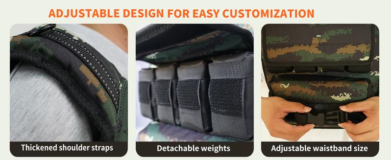 RISING Camouflage Adjustable Weighted Vest 2.5-40LB with Removable Weights for Enhanced Training Versatile Fitness Gear