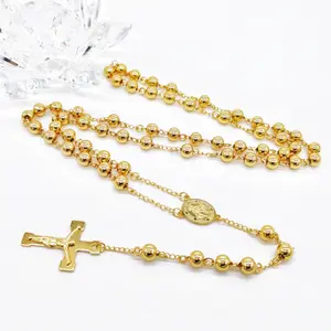 8mm gold sweater necklace.Stainless steel through-hole pearl necklace.Collar necklace.