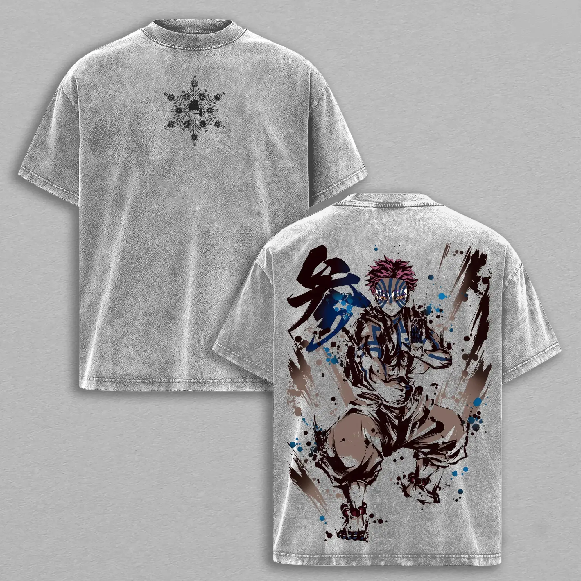 Akaza Upper Rank 3 Graphic Tee, Vintage Washed Oversized Shirt, Manga Villain Demon Slayer Cotton T-Shirt