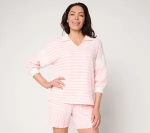 AnyBody Textured Stripe Knit 3/4 Sleeve Collared Top