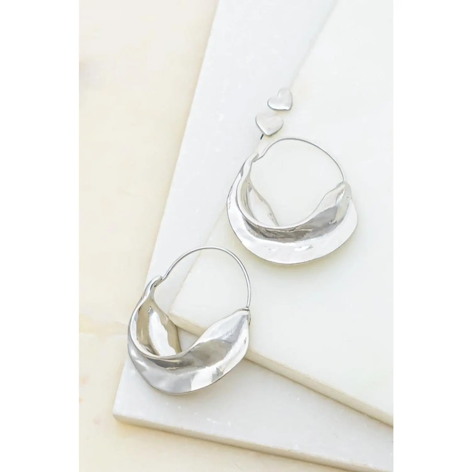 Silver Nugget Hoops with Heart Stud 2 PC Earring Set