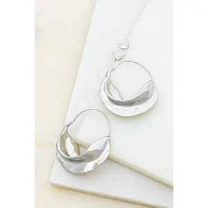 Silver Nugget Hoops with Heart Stud 2 PC Earring Set