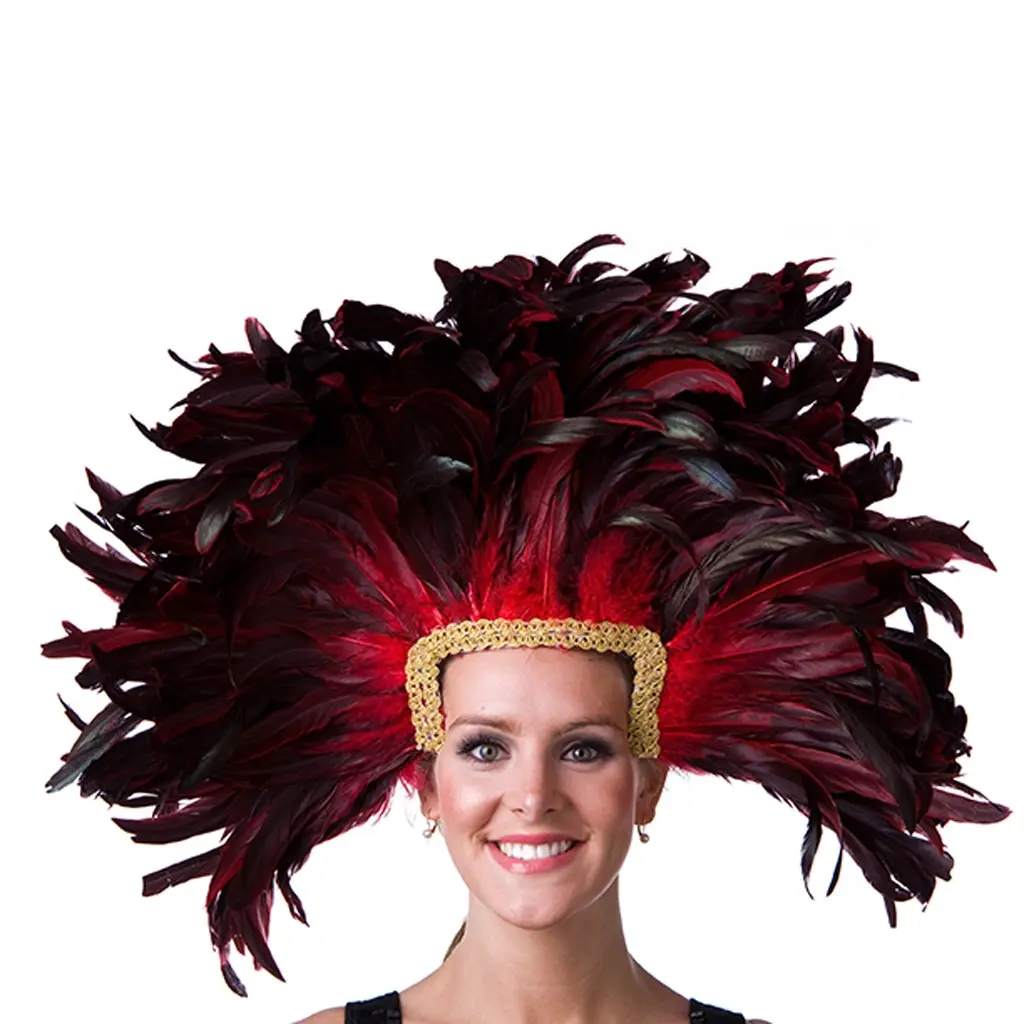 Large Feather Headdress Mask-Dyed - Red