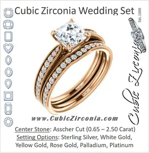 CZ Wedding Set, featuring The Brooklynn engagement ring (Customizable Asscher Cut with Cathedral Setting and Milgrained Pavé Band)