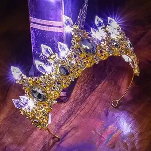 Light Up Bride Hair Accessories Alloy Crystal Party LED Glow Luminous Crown  Rhinestone Tiara Flower Queen Wedding Festival
