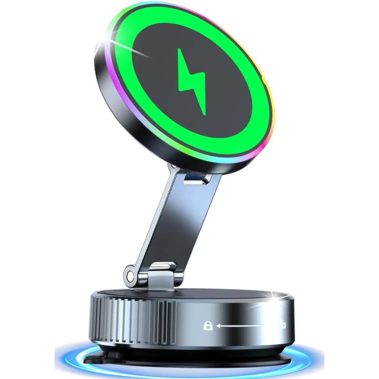 MagSafe Wireless Car Phone Charger with Magnetic Charging Design - 15W Fast Charging Solution, 120LBS Vacuum Suction Base, 3800GF Magnet, 780° Adjustable Hands-Free Mount for iPhone, Android Phones