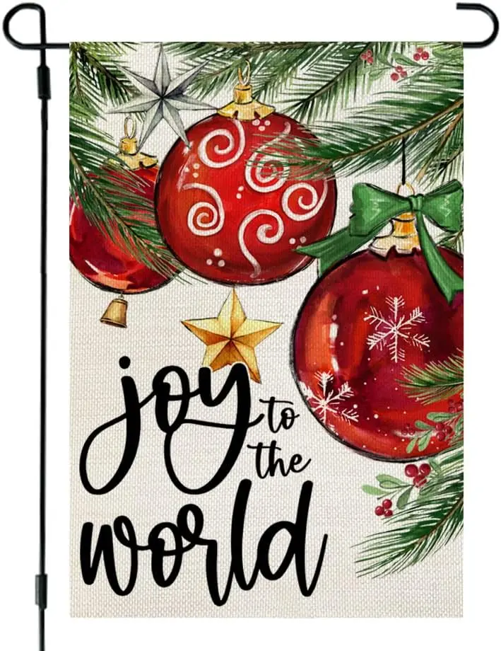 CROWNED BEAUTY Christmas Garden Flag 12x18 Inch Double Sided Small Burlap Joy to the World Yard Flag for Outside