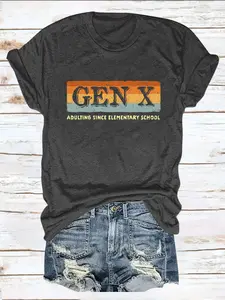 Casual Women's T-Shirt   Graphic Letter Print  Round Neck Short Sleeve Printed Top  2-Way Layering/Solo Wear  Spring Summer & Year-Round Commute-Ready