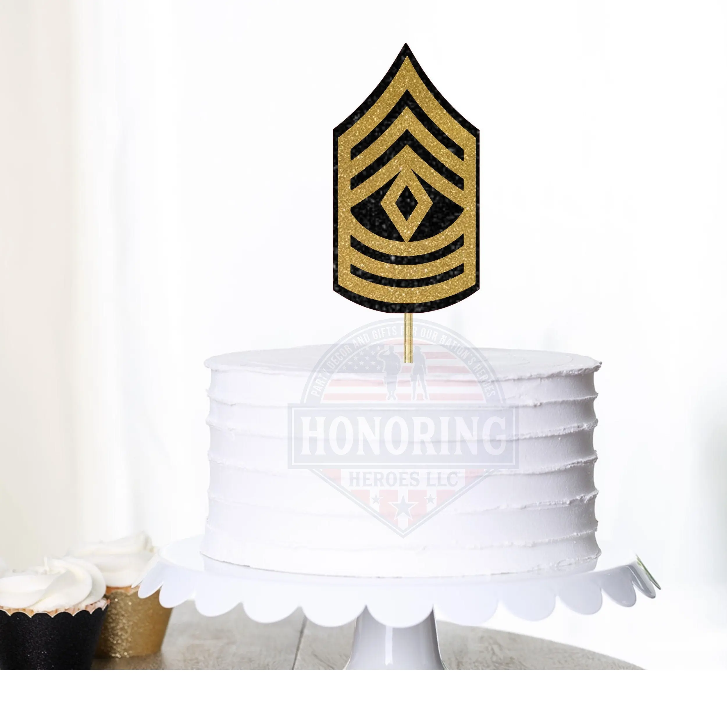 ARMY Enlisted Rank Glitter Cake Topper – Military Retirement, Promotion NO SHED!