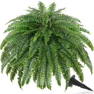 50" Fake Ferns with 96 Fronds & Ground Spike, Realistic Artificial Ferns for Outdoors, Artificial Ferns for Large for Porch Home Office Decor