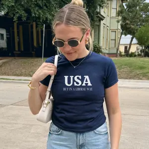 USA But In A Fun Way Baby Tee, Retro Y2K Graphic Shirt, Trendy Fitted Top, Patriotic Summer Tee, Cute America Graphic Top