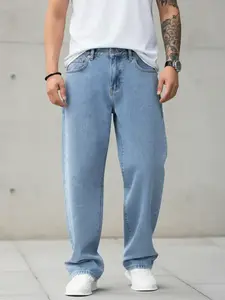 Men's Solid Color Wide Leg Jeans, Loose Casual Comfy Denim Trousers for Daily Wear, Fashion Men's Bottoms for All Seasons