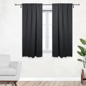 42 X 63 Inch Blackout Polyester Curtains with Rod Pocket Black - 2 Panels