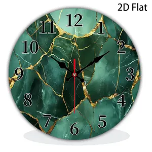 2D flat design. 1 piece set. Green gold cracked marble patterned wall clock, silent decorative wall clock, creative wall clock, suitable for bedroom, living room, and office decoration, 25/30cm (excluding AA batteries), 2D flat version