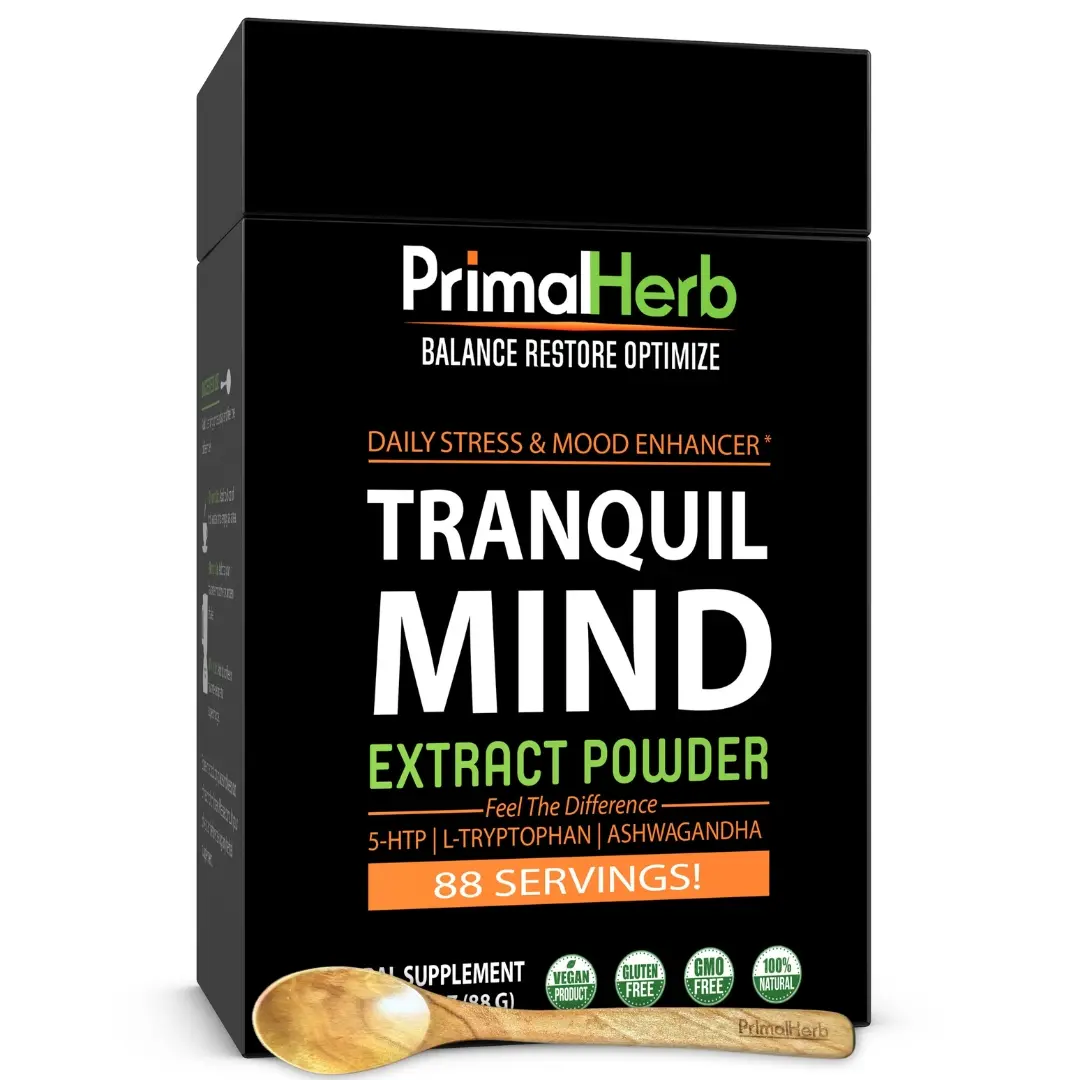 Tranquil Mind - Natural Stress & Anxiety Relief - Ashwagandha, Reishi Spores, L-Theanine, Passion Flower, L-Tryptophan, Griffonia Simplicifolia, Schisandra - Healthcare, Fitness - Edible, Supplement Dietary Tea