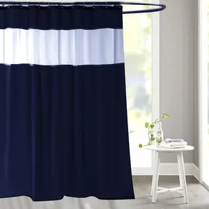 Shower Curtain, 1 Count Simple Patchwork Bathroom Curtain with 12pcs Hooks, Bathroom Accessories for Home Hotel Salon, Home Goods, Shower Essentials