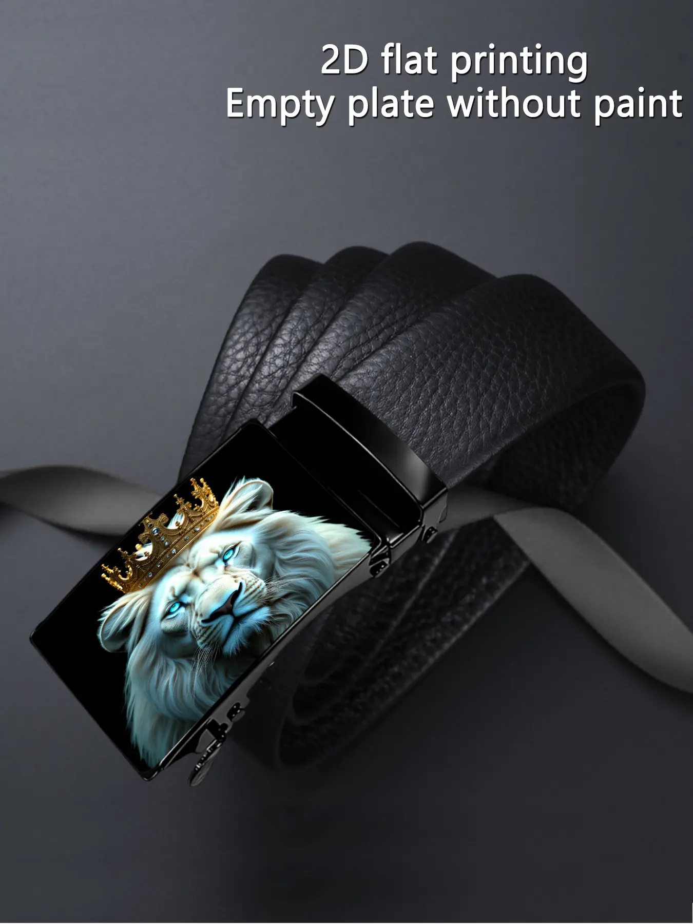 A 2D artistic design featuring a lion with a kingly demeanor, suitable for business and casual occasions, with an automatic buckle, ideal as a gift for Father's Day or Valentine's Day.