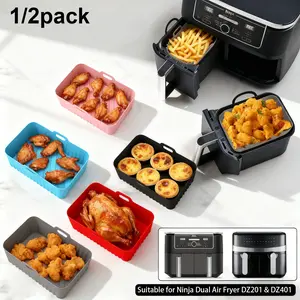1/2pcs Suitable for NINJA DZ201&DZ401&AF300&AF400 Rectangle Air Fryer Silicone Pot, Reusable Air Fryers Liners, Oven Baking Tray, Household Kitchen Air Fryer Accessories