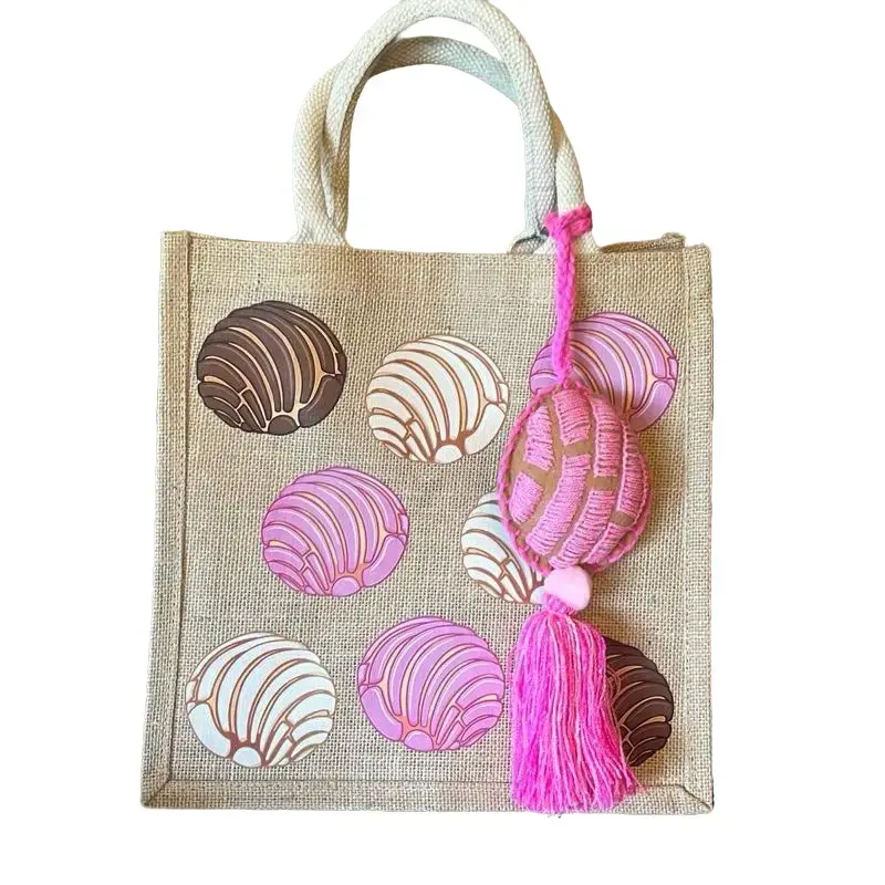 Concha Pom Pom Tote Bag with Pink Tassel and Shell Design for Beach and Everyday Use