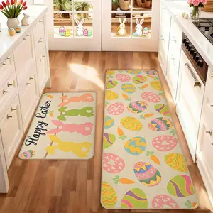 2 count Easter Kitchen Mat Set, Easter Bunny Egg Kitchen Rug, Kitchen Area Rug, Non-Slip Soft Low Height, Spring Summer Home Decor, Holiday Cooking and Celebration