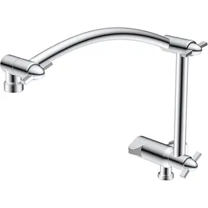 Metal 16'' Shower  Extension Arm with 3-way Diverter Valve, Brass Flexible Height & Angle Adjustable Shower Arm Extender for Rain Showerhead, Stainless Steel Pipe Height Extending, Chrome