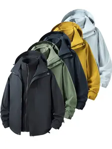 CCCMAI Men's 3-in-1 Sports Windbreaker Jacket Hooded Outdoor Loose Fit Casual Solid Color 100% Polyester Non-Stretch Woven Fabric Winter Climbing Trekking Coats Menswear Tops Long Sleeve