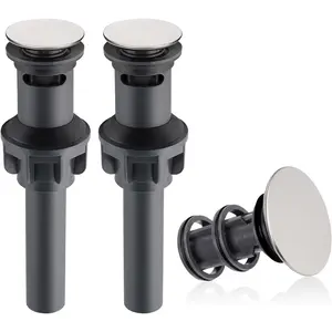 2 Pack Universal Bathroom Sink Drain Stopper, Pop Up Drain Strainer with Overflow, Push and Seal Sink Plug with Basket for Lavatory  Vessel, Anti-Clogging Strainer, Brushed Nickel