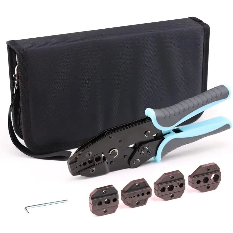 Coax Ratchet Crimping Tool Set for Coaxial RG  RF Connector with 5 Changeable