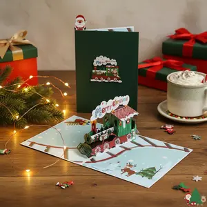 Christmas Train 3D Pop-Up Greeting Card - Magical Holiday Gift with Santa and Reindeer Features