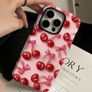 Pink Cute Cherry Protective case, fun design, compatible with iPhone 17 Pro Max, 17Air, 16 Pro, 15 Plus, 14, 13, 12 and 11, TPU full screen, shockproof, stylish, scratch-resistant, soft silicone material, drop-proof