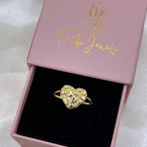 14k Gold Plated Nugget Heart Shaped Ring for Women - Ring Size 6-10, Featuring Unique Design and Elegant Pink Box