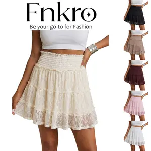 【NEW】Womens Lace Mini Skirt High Waisted Flowy Skirts with Shorts Underneath Boho A Line Skort Trendy 2026