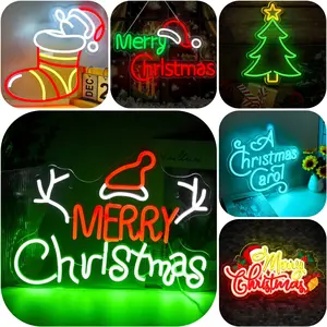 Merry Christmas Neon Sign, Christmas font Pattern, USB Power Supply, Christmas Text Luminous Sign, Suitable for Christmas Decoration, Holiday Party Decoration, Living Room Window Display.