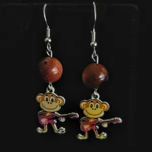 Italian Goldstone Earrings with Monkey Charms