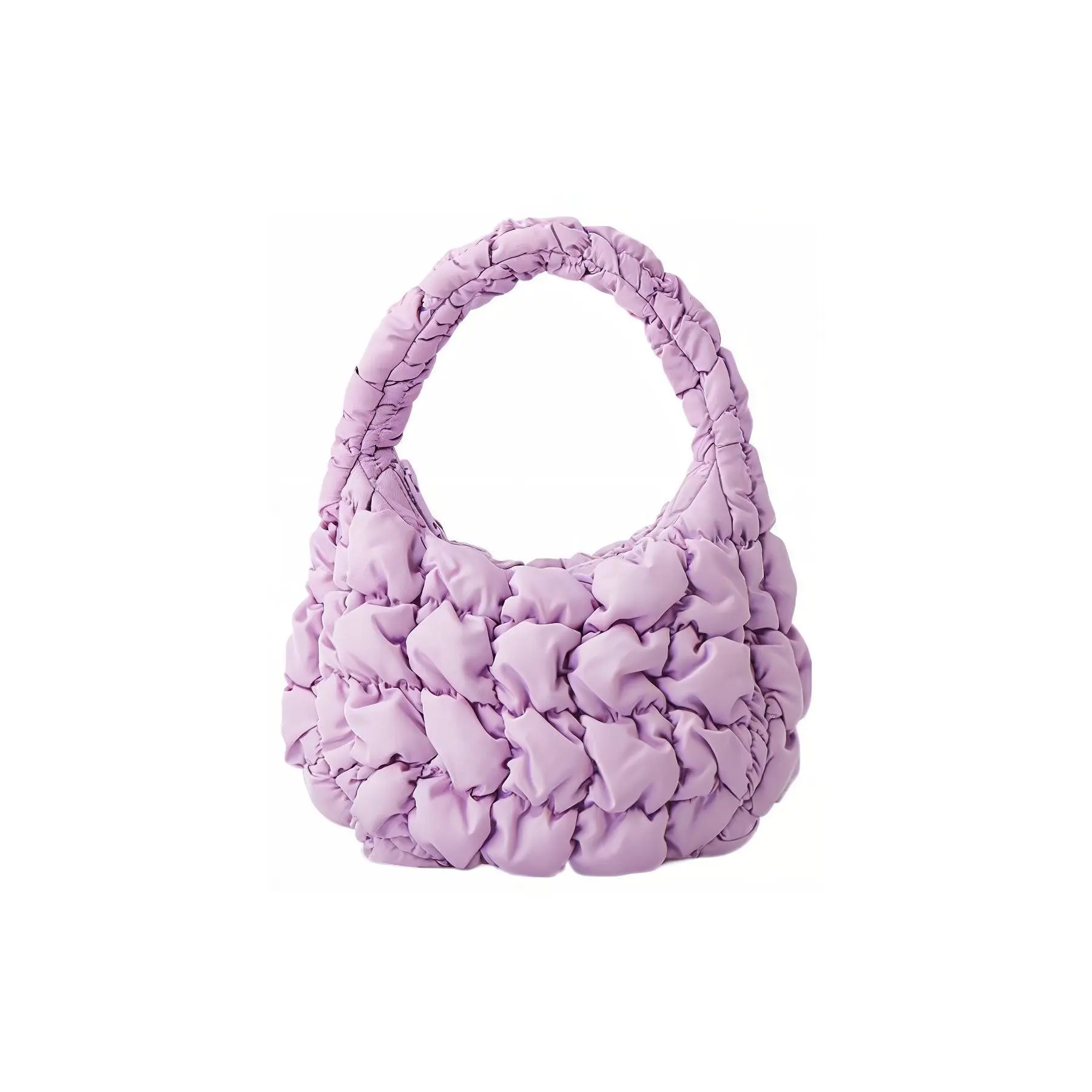 COS Quilted Cloud Tote Bag for Women, Lilac Handheld Purse with Zipper Closure, Fashion Elegant Handbag