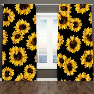 Sunflower Print Curtains Set, Fashionable Rod Pocket Window Drapes for Bedroom & Living Room, Comfortable Atmosphere, Easy Installation