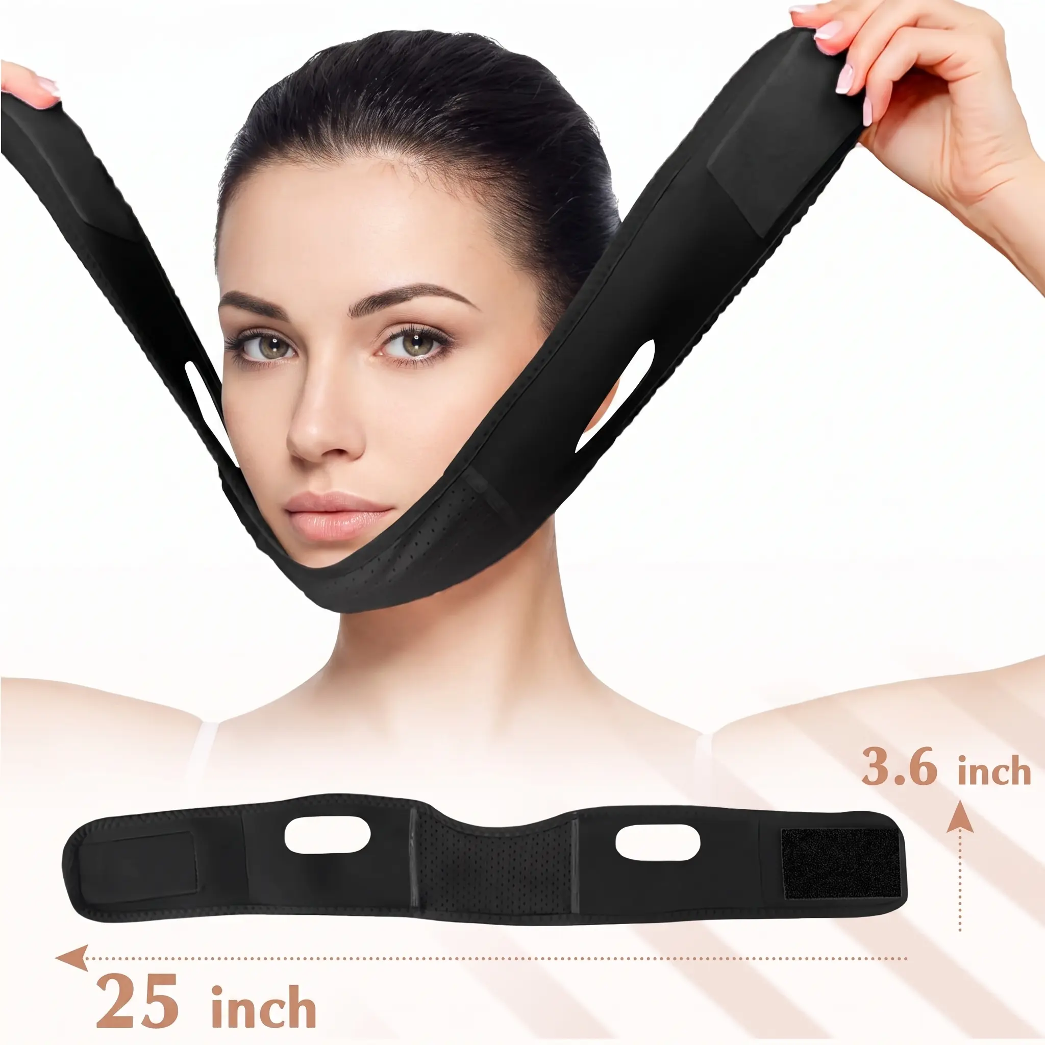 Reusable V Line Face Band – Chin Up Mask for Sagging Skin, Jawline Exerciser & Slimming Belt for Double Chin Removal (Black)