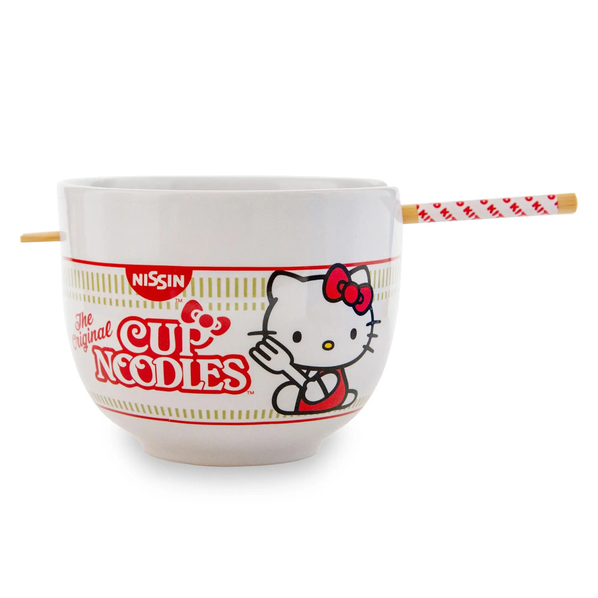 Sanrio Hello Kitty x Nissin Cup Noodles 20oz Ramen Bowl and Chopstick Set, Kitchenware Tableware Utensils, Bowl Cutlery Sets