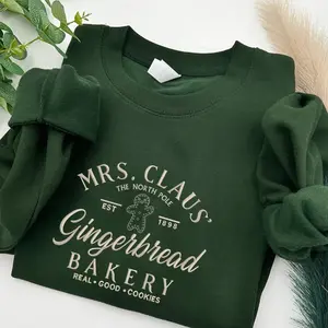 Mrs Clause Gingerbread Christmas EMBROIDERED Sweatshirt, Gingerbread Shirt