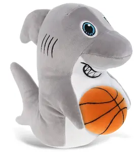 DOLLIBU Fluffy Stuffed Marine Predator Toy - Polyester, Standing Pose, Basketball-Themed Accessory, Ocean Life Design, Customizable Gift Option, Fluffy Stuffed Toys