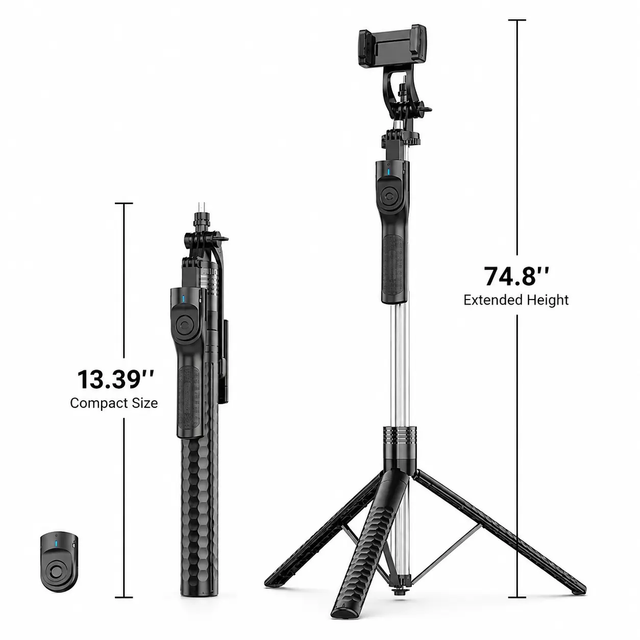 Qawtor Portable Extendable Multifunction Selfie Stick Tripod Stand - 360° Rotatable, Wireless Bluetooth, 10m Basic Remote Control, Detachable Stand, Button-Operated, Easy Installation, Mobile Phone Accessory for Recording, Vlogger Essential