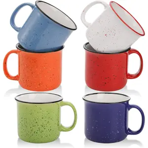 Set of 6 Ceramic Coffee Mugs, 15 Oz Campfire Camping Mugs, Speckled Camper Mug for , Coffee and Hot , Campfire  Mugs for Camper Lovers and , 6 Colors
