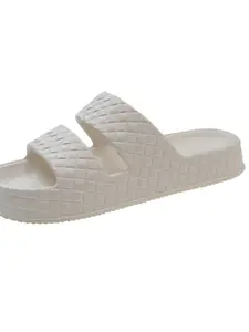 Summer Rhombus Pattern Dual Strap Thick Sole Eva Sandals, Soft Elastic Anti-Slip Slippers, Simple Style Home & Outdoor One-Strap Shoes